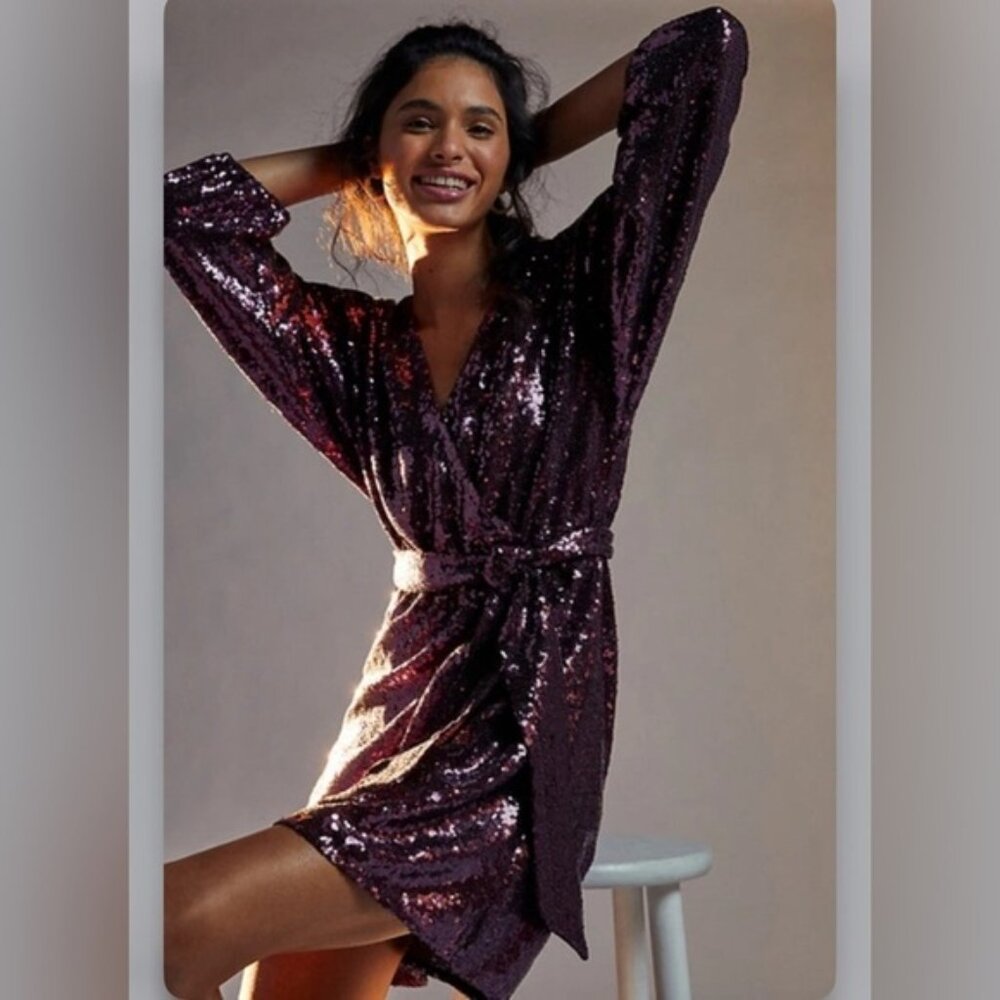 Anthropologie Lisabette Sequin Mini Dress Purple Size Small